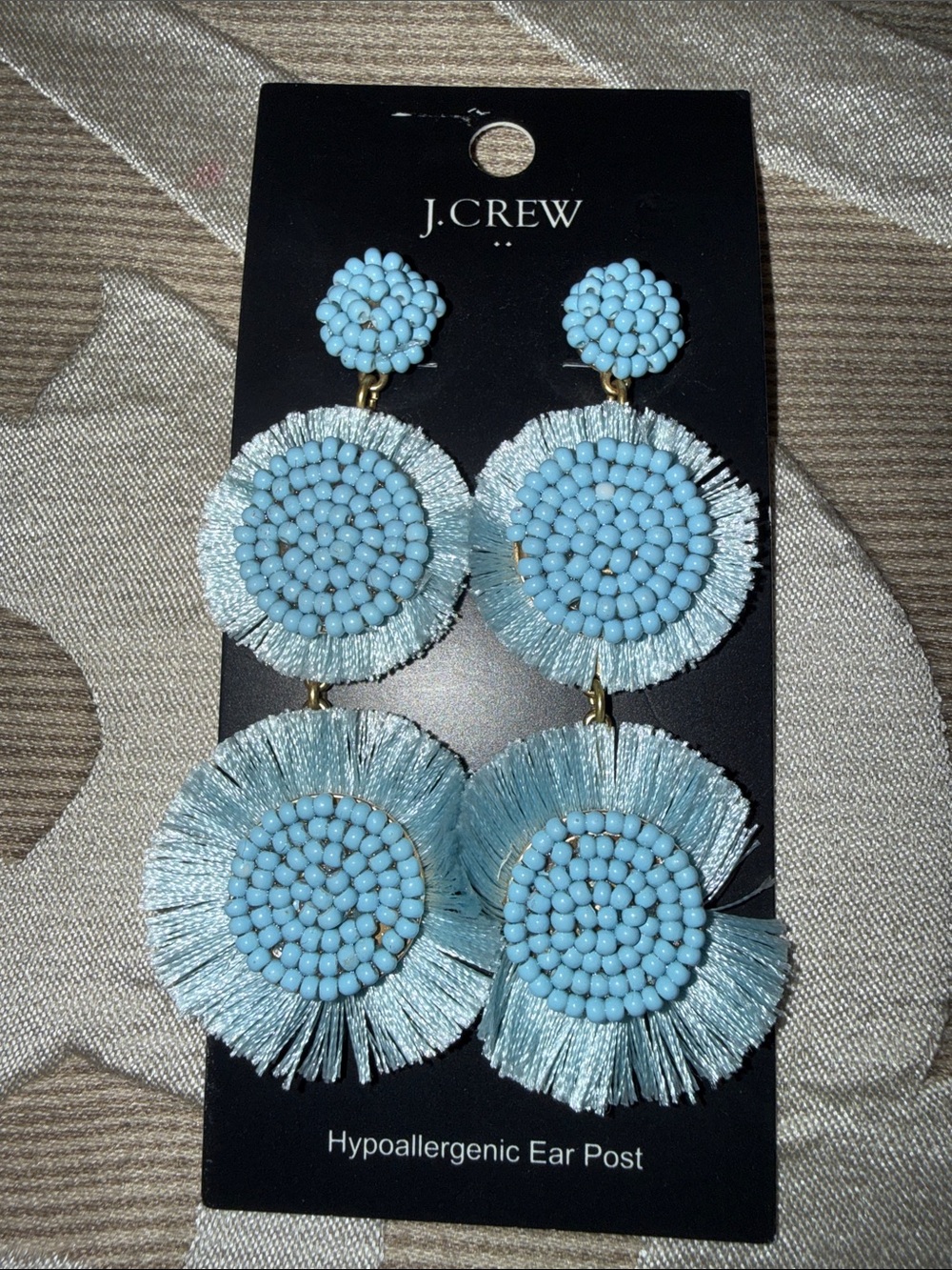 J. Crew Light Blue Beaded Fringe Statement Earrings